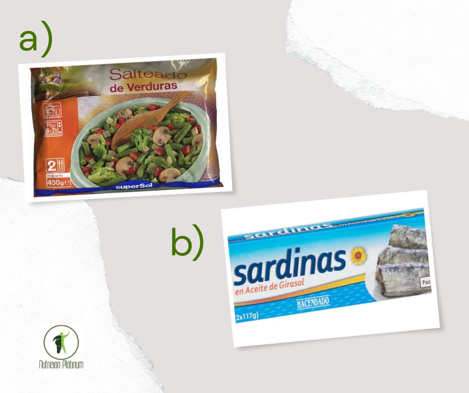 Salteado de verduras congeladas con sardinas en lata.